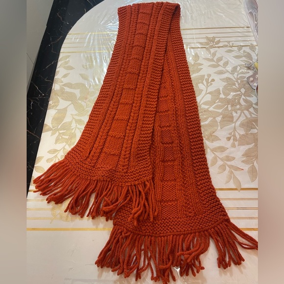 Mens/womens Wool Blend Cable Knit Scarf Terracotta Sz 7x55” - Picture 1 of 3